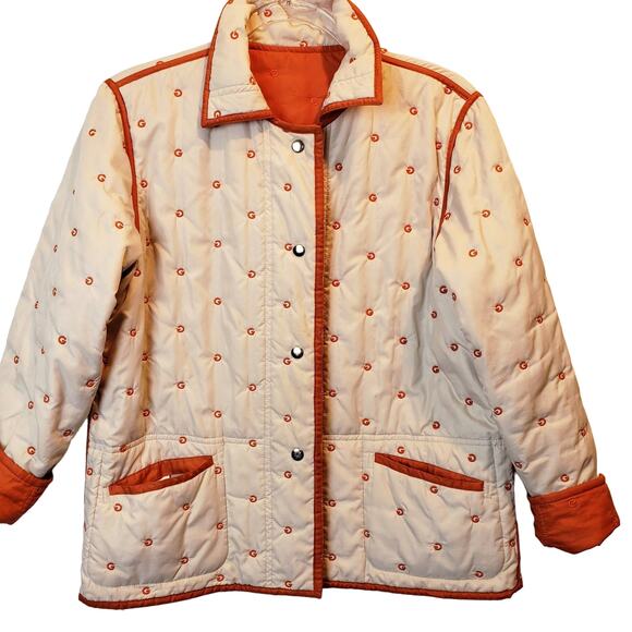 Vintage Givy Embroidered Reversible Quilted Jacket Burnt Orange and Ivory Size M - Picture 2 of 11
